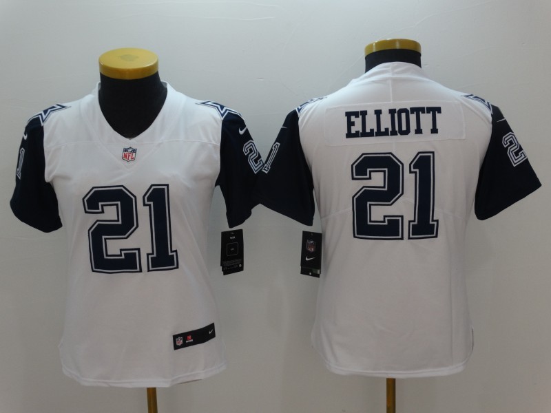 Nike Cowboys 21 Ezekiel Elliott White Women Color Rush Limited Jersey