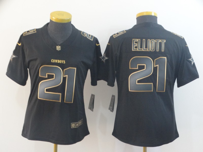 Nike Cowboys 21 Ezekiel Elliott Black Gold Women Vapor Untouchable Limited Jersey