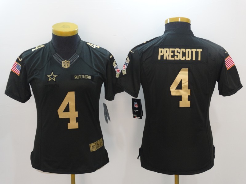 Nike Cowboys 4 Dak Prescott Anthracite Gold Salute To Service Women Limited Jersey