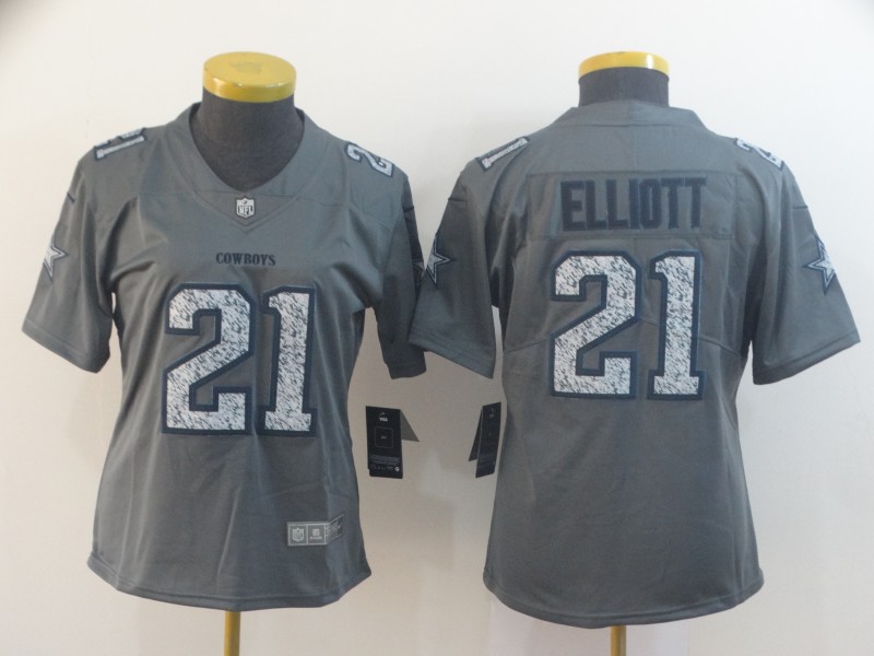 Nike Cowboys 21 Ezekiel Elliott Gray Camo Women Vapor Untouchable Limited Jersey