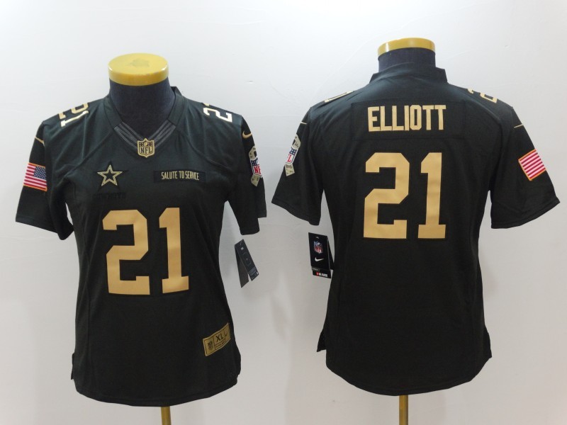 Nike Cowboys 21 Ezekiel Elliott Anthracite Gold Salute To Service Women Limited Jersey
