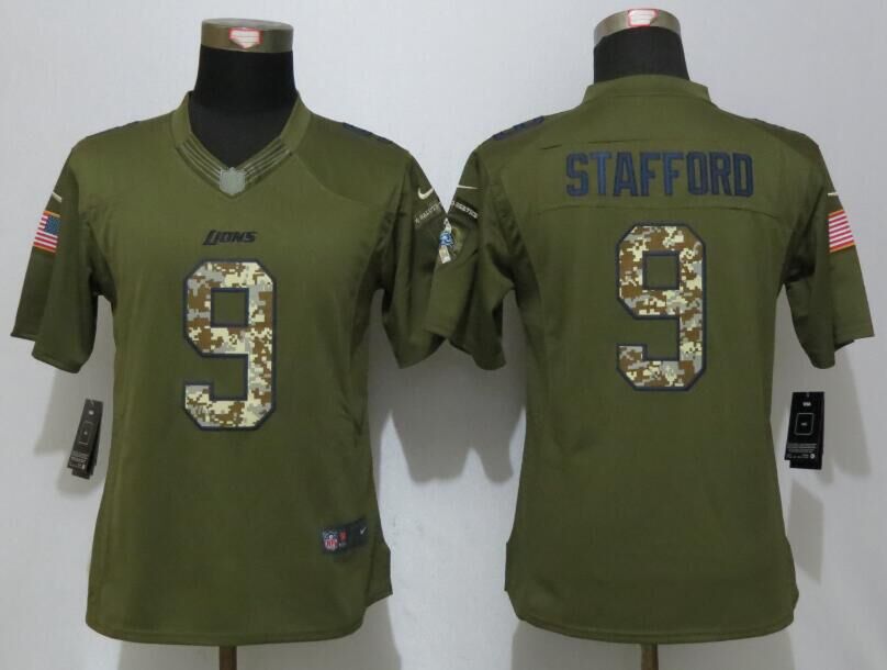 Nike Lions 9 Matthew Stafford Green Salute To Service Women Limited Jersey