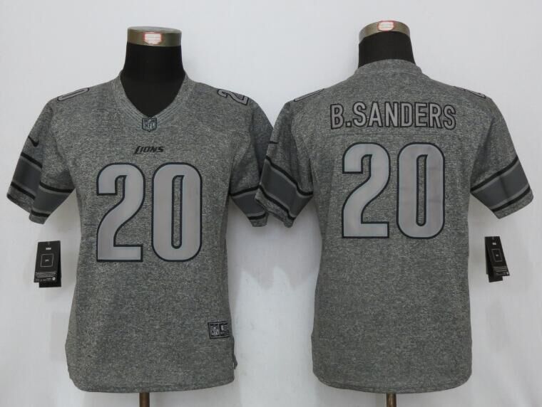 Nike Lions 20 Barry Sanders Gray Gridiron Gray Women Limited Jersey