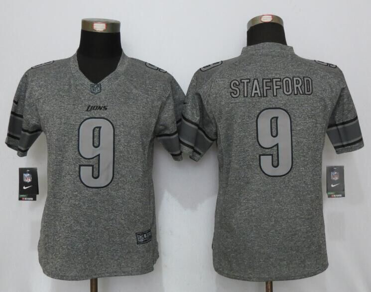 Nike Lions 9 Matthew Stafford Gray Gridiron Gray Women Limited Jersey