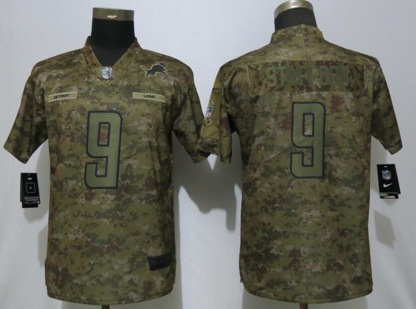 Nike Lions 9 Matthew Stafford Camo Women Salute To Service Limited Jersey