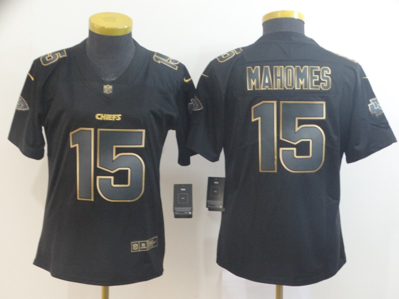 Nike Chiefs 15 Patrick Mahomes Black Gold Women's Vapor Untouchable Limited Jersey