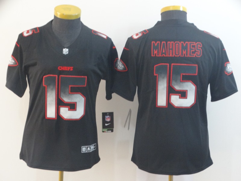 Nike Chiefs 15 Patrick Mahomes Black Arch Smoke Women's  Vapor Untouchable Limited Jersey