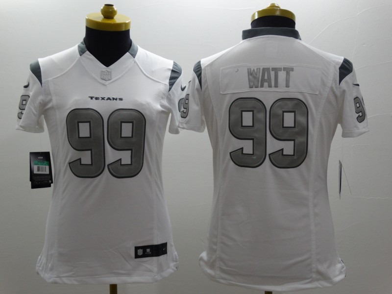 Nike Texans 99 Watt White Platinum Women Jerseys