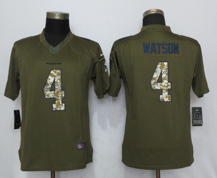 Nike Texans 4 Deshaun Watson Green Women Salute To Service Limited Jersey