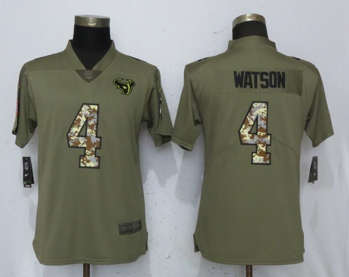 Nike Texans 4 Deshaun Watson Olive Camo Women Salute To Service Limited Jersey