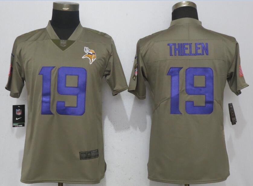 Nike Vikings 19 Adam Thielen Olive Women Salute To Service Limited Jersey