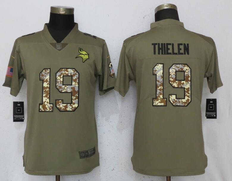 Nike Vikings 19 Adam Thielen Olive Camo Women Salute To Service Limited Jersey