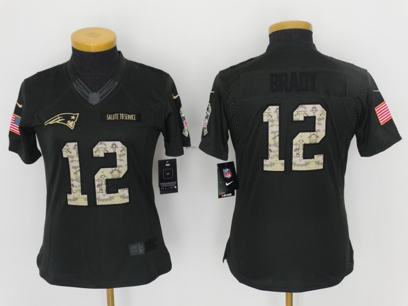 Nike Patriots 12 Tom Brad Anthracite Women Salute To Service Limited Jersey