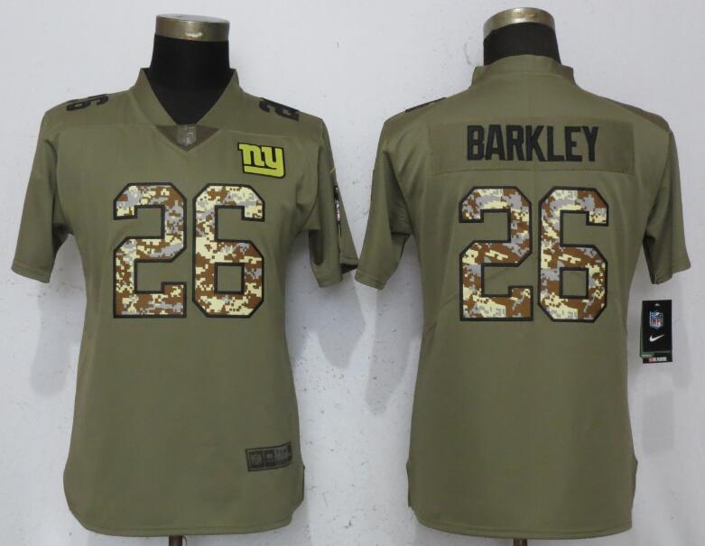 Nike Giants 26 Saquon Barkley Olive Camo Women Salute To Service Limited Jersey