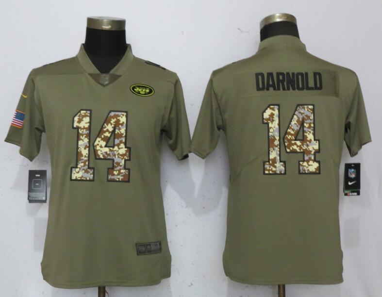 Nike Jets 14 Sam Darnold Olive Camo Women Salute To Service Limited Jersey