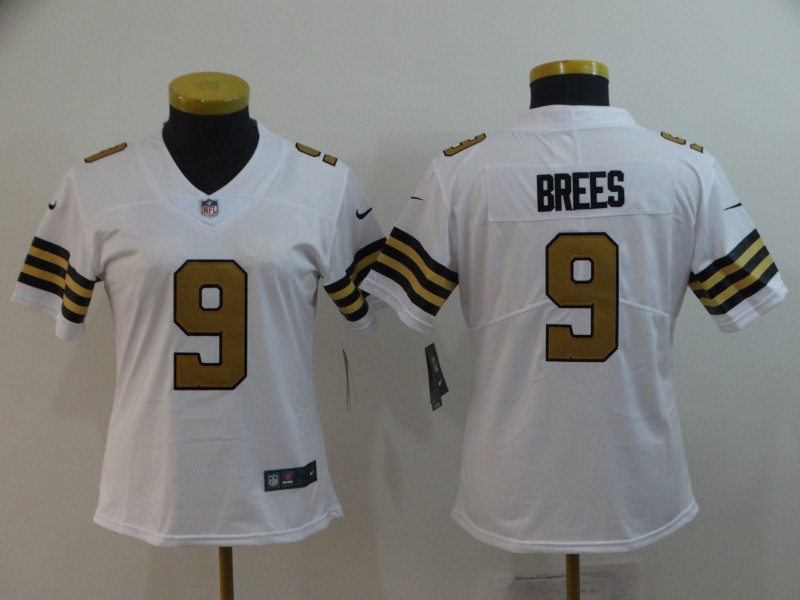 Nike Saints 9 Drew Brees White Women Color Rush Limited Jersey