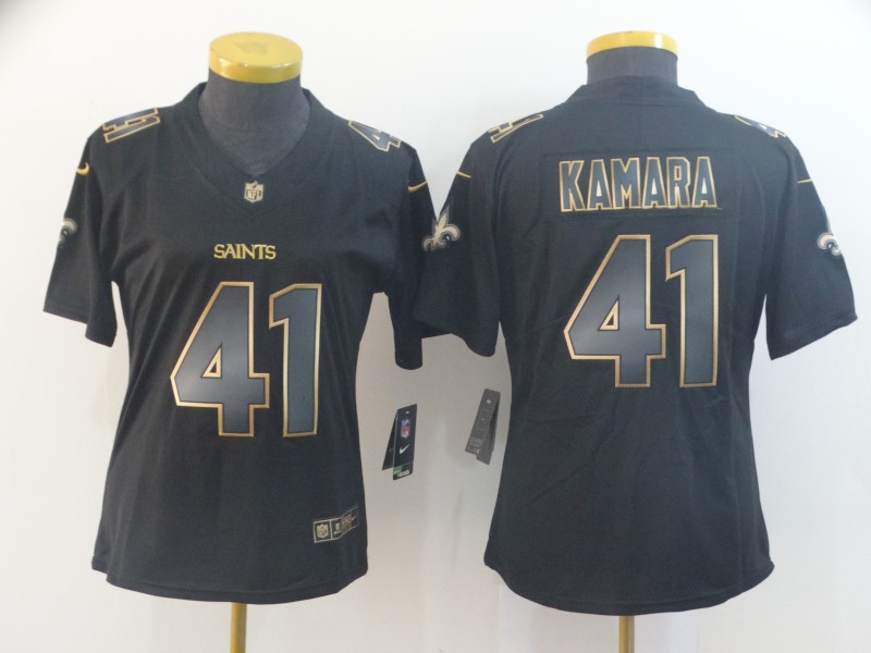 Nike Saints 41 Alvin Kamara Black Gold Women Vapor Untouchable Limited Jersey