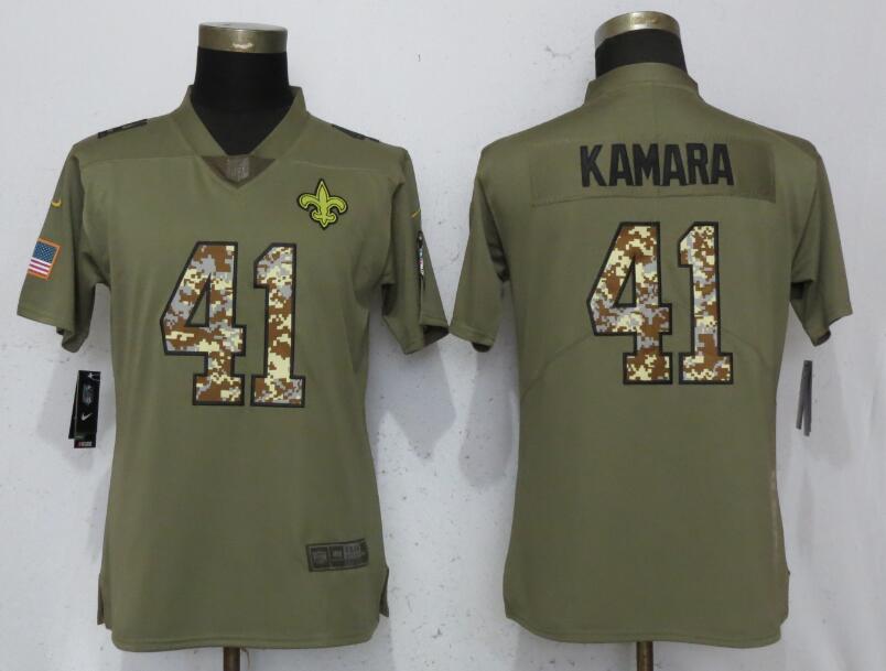 Nike Saints 41 Alvin Kamara Olive Camo Women Salute To Service Limited Jersey