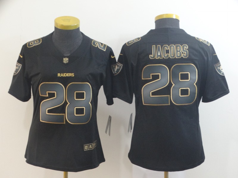 Nike Raiders 28 Josh Jacobs Black Gold Women Vapor Untouchable Limited Jersey