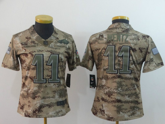 Nike Eagles 11 Carson Wentz Camo Camo Women Salute To Service Limited Jersey