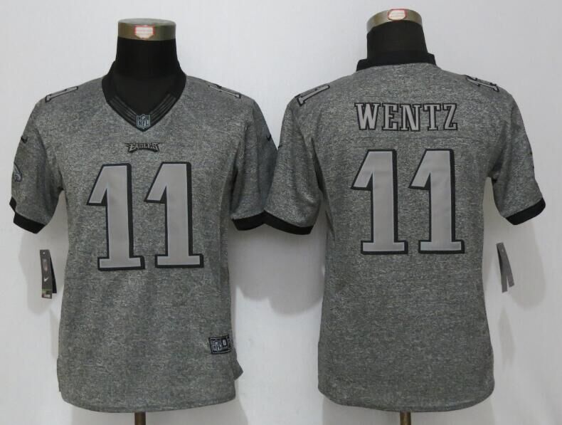 Nike Eagles 11 Carson Wentz Gray Gridiron Gray Women Limited Jersey