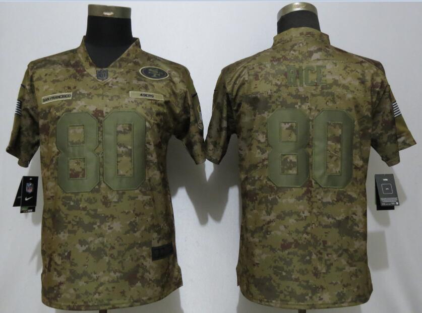 Nike 49ers 80 Jerry Rice Camo Women Salute To Service Limited Jersey