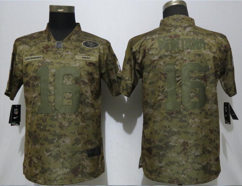 Nike 49ers 16 Joe Montana Camo Women Salute To Service Limited Jersey