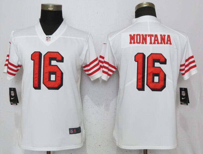 Nike 49ers 16 Joe Montana White Women Color Rush Vapor Untouchable Limited Jersey