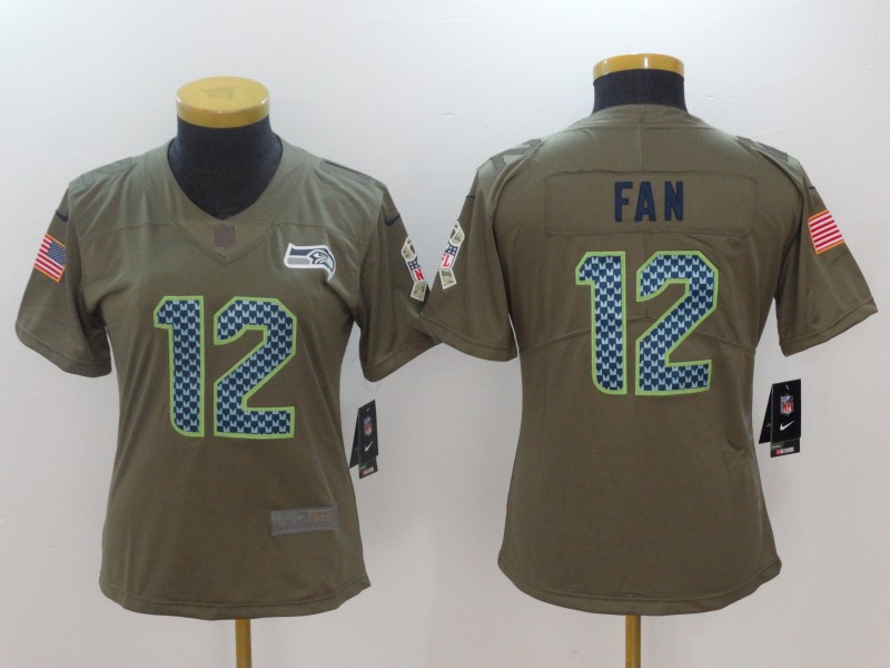 Nike Seahawks 12 Fan Olive Women Salute To Service Limited Jersey
