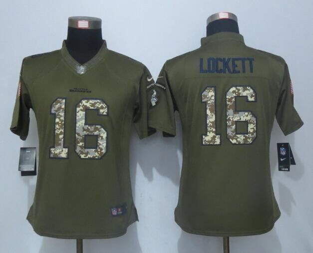 Nike Seahawks 16 Tyler Lockett Green Salute To Service Women Limited Jersey