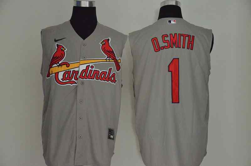 Cardinals 1 O.Smith Gray Nike Cool Base Sleeveless Jersey