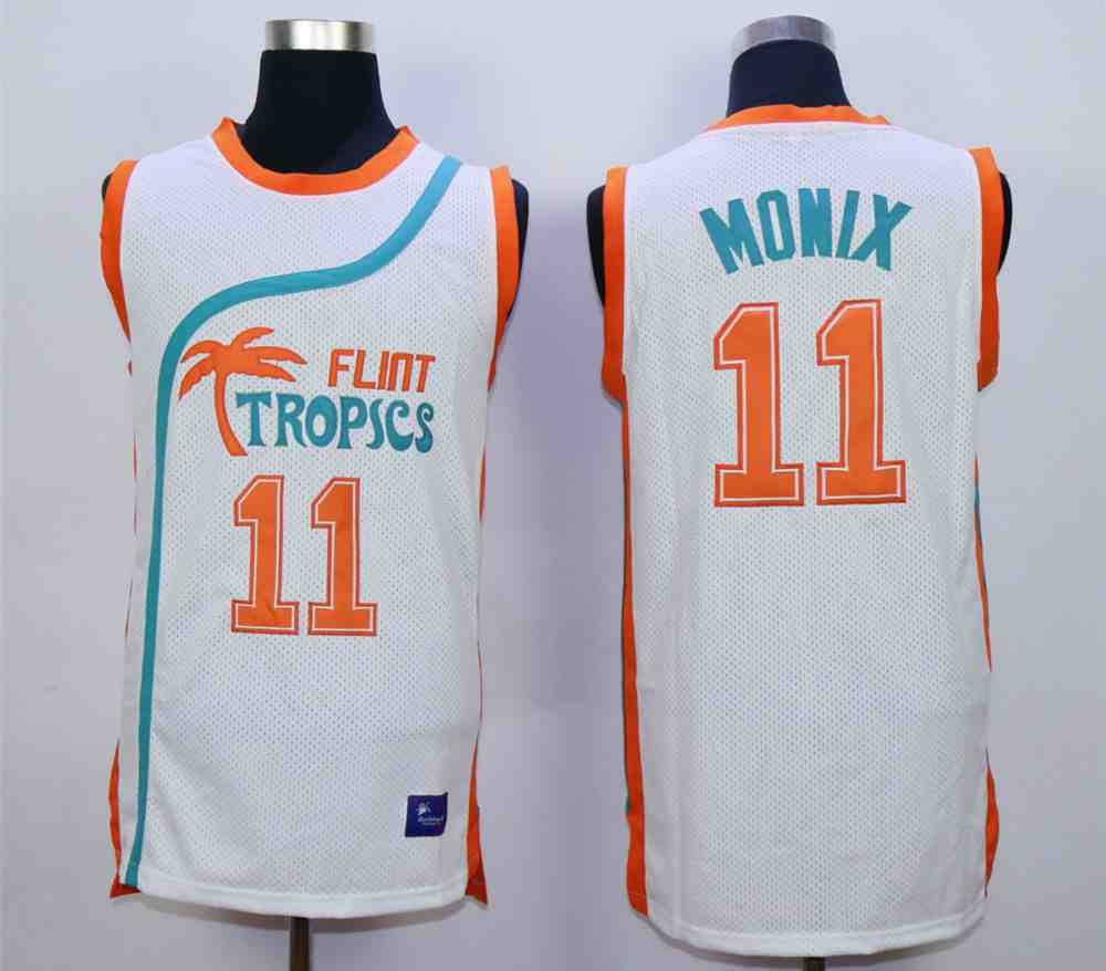 Flint Tropics 11 Ed Monix White Semi Pro Movie Stitched Basketball  Jersey