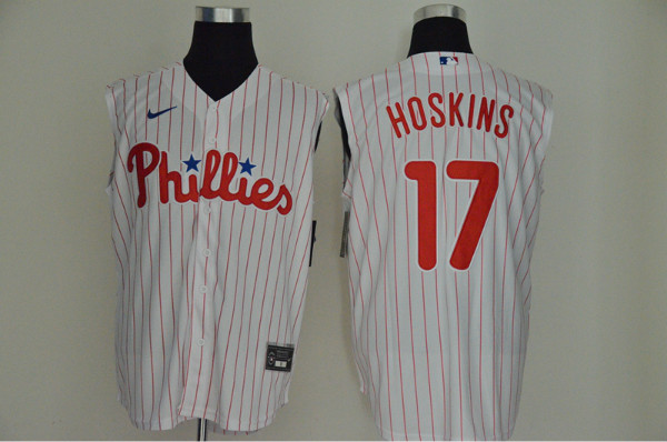 Phillies 17 Rhys Hoskins White Gold Nike Cool Base Sleeveless Jersey