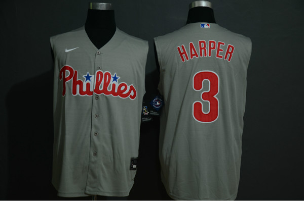 Phillies 3 Bryce Harper Gray Gold Nike Cool Base Sleeveless Jersey