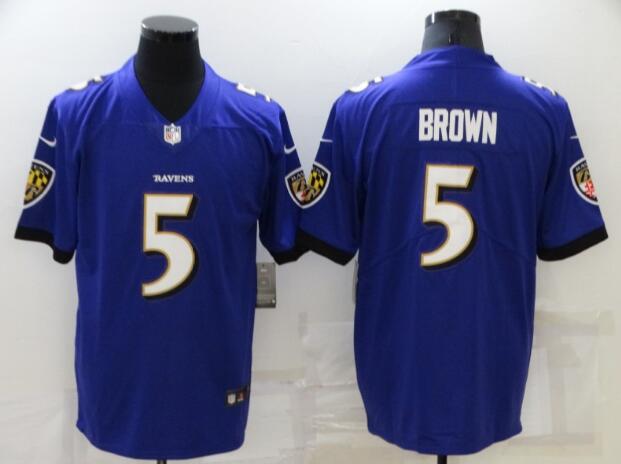 Mens Nike Ravens 5 Marquise Brown Purple Vapor Untouchable Limited Jersey