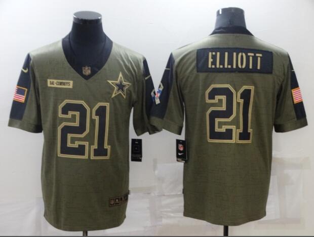 Men's Dallas Cowboys 21 Ezekiel Elliott Nike Olive 2021 Salute To Service Limited Player Jersey