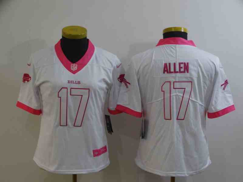 Women's Buffalo Bills #17 Josh Allen WhitePink Vapor Untouchable Limited Stitched