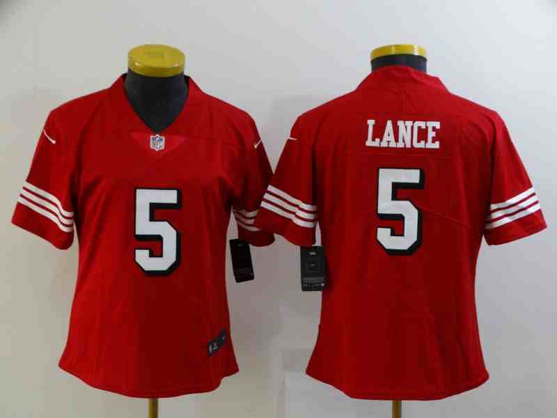 Women's San Francisco 49ers #5 Trey Lance Red Stitched Jersey