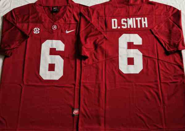 Mens NCAA Alabama Crimson Tide #6 D.SMITH Red 2021 Jersey