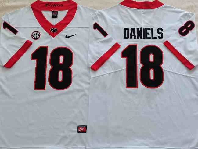 Mens NCAA Georgia Bulldogs White  #18 DANIELS 2021 Jersey