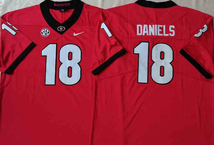 Mens NCAA Georgia Bulldogs Red #18 DANIELS 2021 Jersey