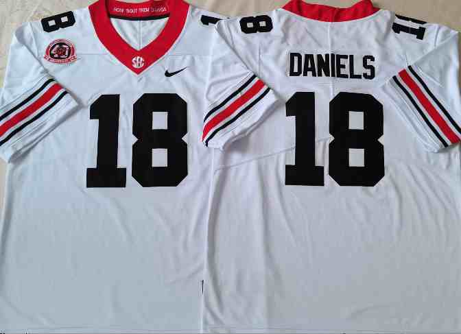 Mens NCAA Georgia Bulldogs White #18 DANIELS 2021 Jersey