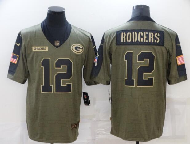 Men's Green Bay Packers 12 Aaron Rodgers Nike Olive 2021 Salute To Service Limited Player Jersey