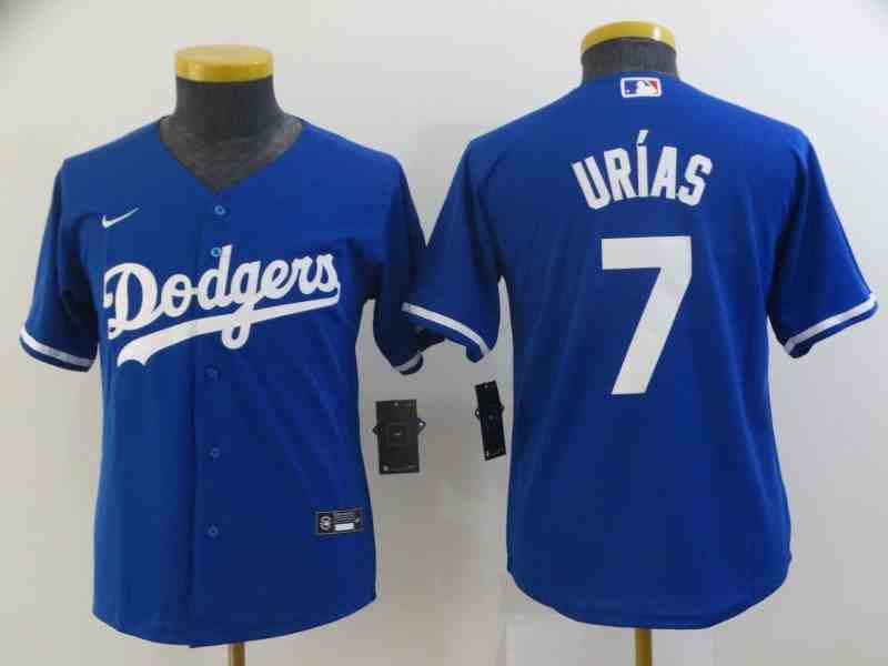 Youth Los Angeles Dodgers #7 Julio Urias Royal Blue 2021 City Connect Cool Base Jersey