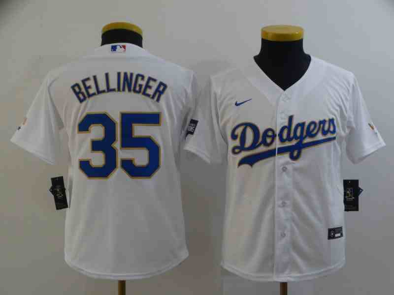 Los Angeles Dodgers #35 Cody Bellinger Youth White 2021 Gold Program Cool Base Jersey