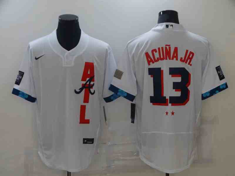 Men's Atlanta Braves #13 Ronald Acuna Jr. 2021 White All-Star Flex Base Stitched MLB Jersey