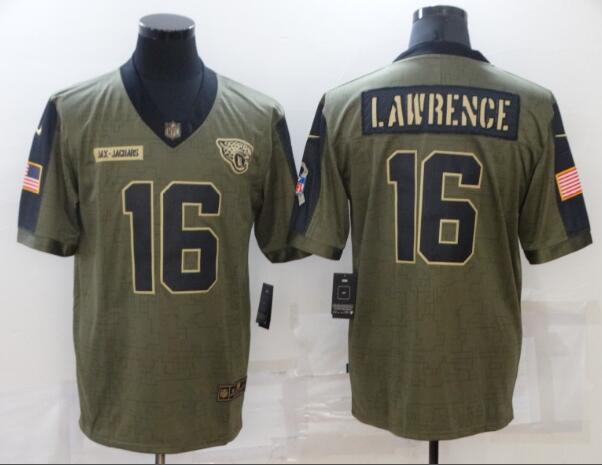 Men's Jacksonville Jaguars 16 Trevor Lawrence Nike Olive 2021 Salute To Service Retired Player Limited Jersey