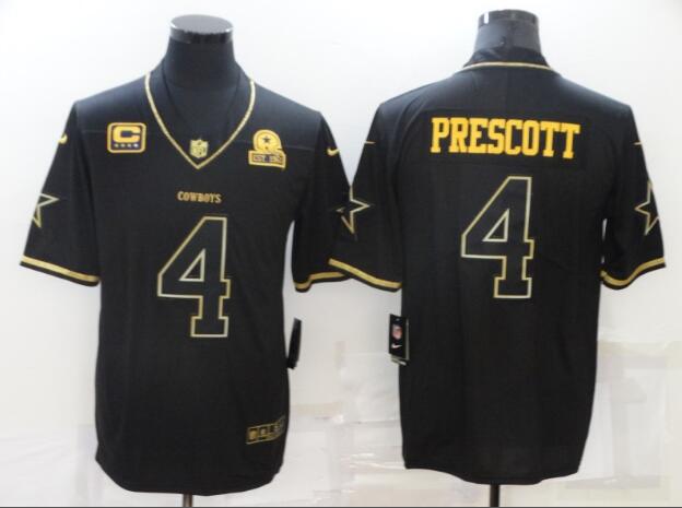 Men's Dallas Cowboys 4 Dak Prescott Black 60th Seasons Patch Golden Edition Stitched NFL Nike Limited Jersey