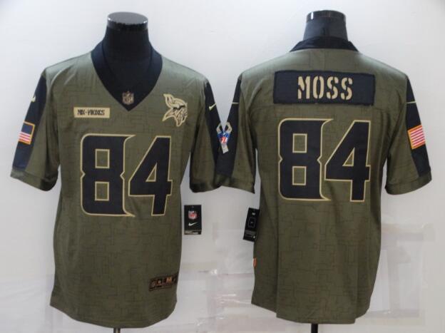 Men's Minnesota Vikings 84 Randy Moss Nike Olive 2021 Salute To Service Retired Player Limited Jersey