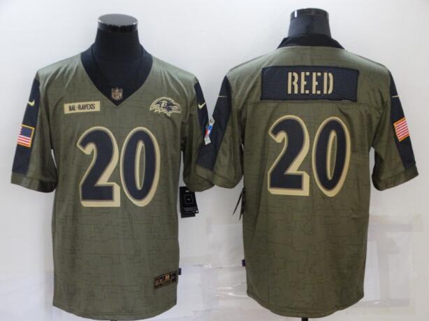 Men's Baltimore Ravens 20 Ed Reed Nike Olive 2021 Salute To Service Retired Player Limited Jersey